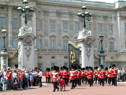 The Band of the Irish Guards leaves Buckingham Palace after the ceremony