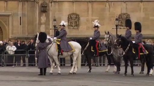 The Major General commanding The Household Division "proves the route" before the State Procession