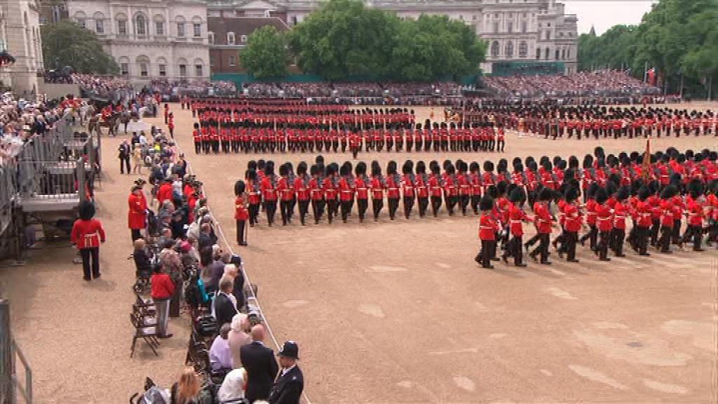 General view of the March Past by the Foot Guards