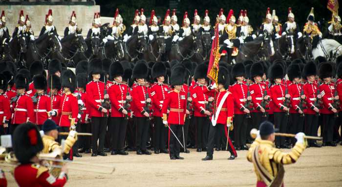 The Colour is trooped through the ranks of assembled guards